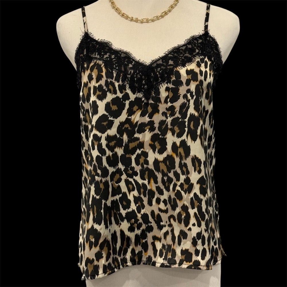 BP. Lace Trim Satin Camisole Top in Leopard size XS